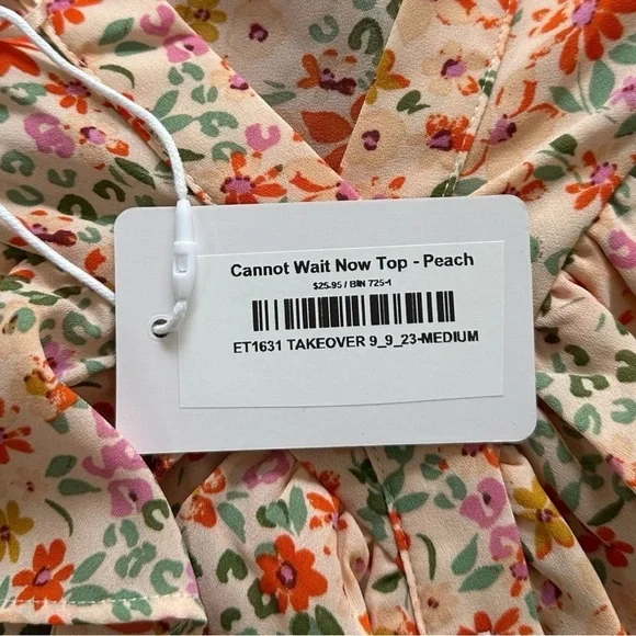 Heyson Peach Floral Button Down Long Sleeve Blouse Size Medium NWT - Picture 7 of 10